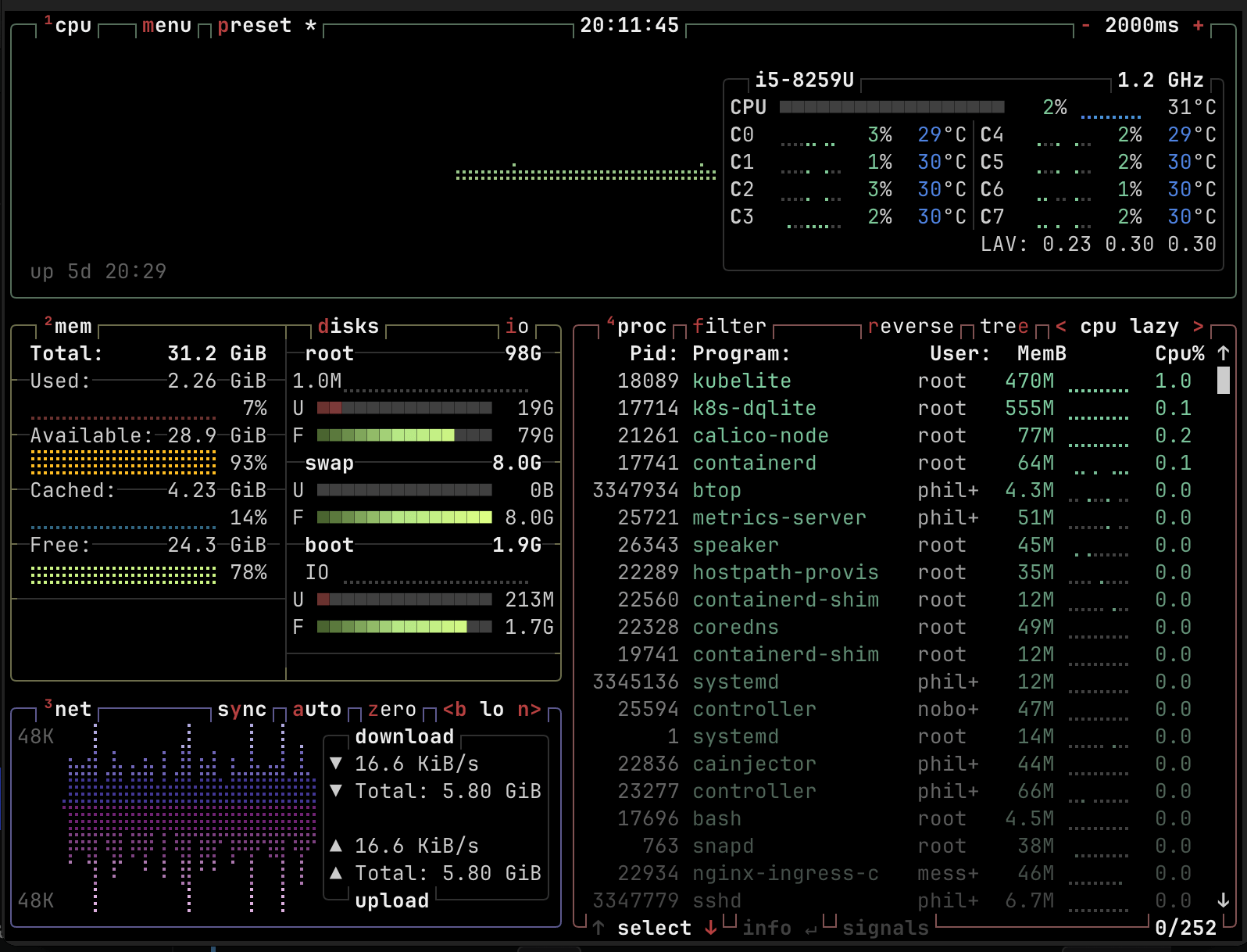 BTOP output showing system resource usage